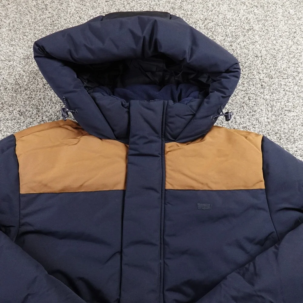 NEW Levis Jacket Mens M Blue Hooded Quilted Parka Insulated Puffer Chore Coat - Picture 2 of 13
